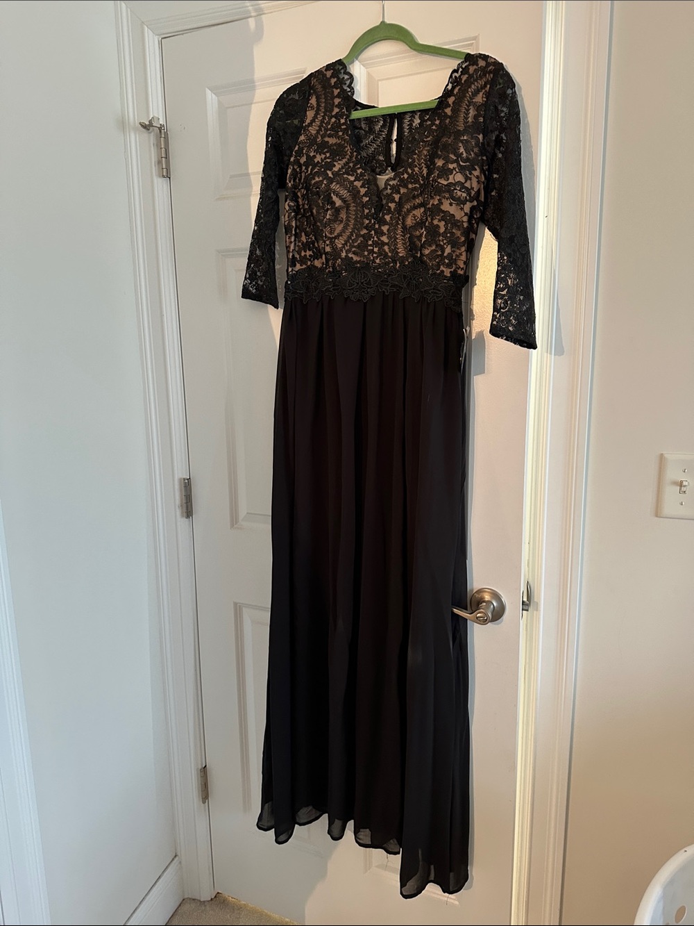 Black Lace Maxi Dress with Sheer Bodice
